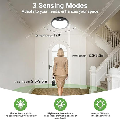 zemty 9inch 18W Motion Sensor Ceiling Light Wired, 3 Sensing Modes Motion Activated Closet Lights Black, 3000K/4000K/6500K Waterproof LED Ceiling Lamp for Pantry Closet Shower Hallway-2Pack