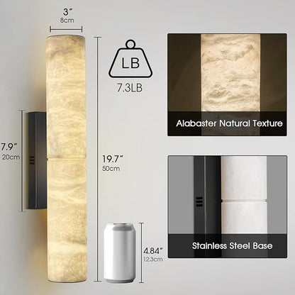 Bronze Alabaster Wall Sconces, 20" Natural Marble Wall Sconce, Hardwired Black Wall Sconces Indoor, Stone Wall Sconce Dimmable, Alabaster Wall Lamp for Living Room, Bathroom, Bedroom, Stair-Upgraded