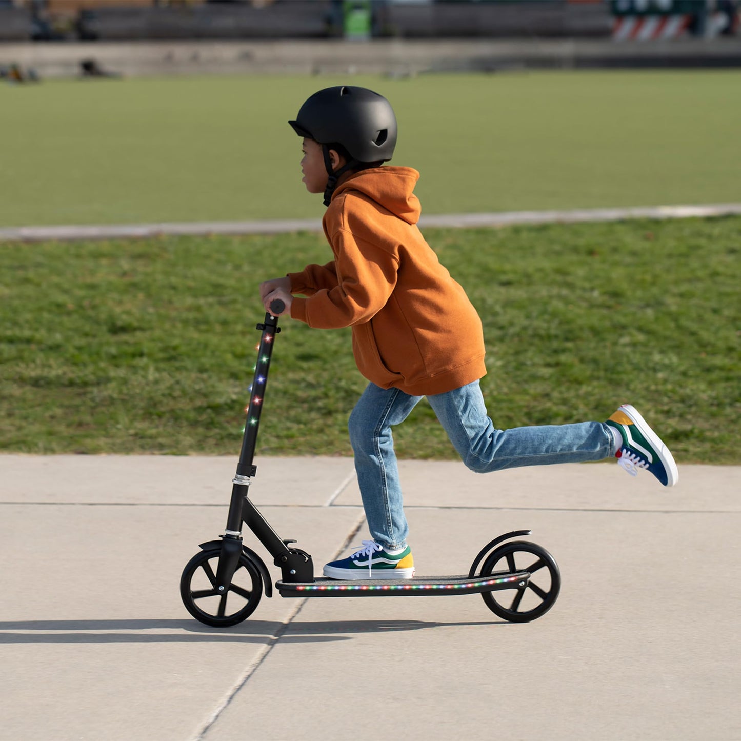 Jetson Jupiter Jumbo 3 Wheel Light Up Kick Scooter, Black- Adjustable Handlebar Foldable Ride On Toy for Toddlers and Kids Ages 5 and Up