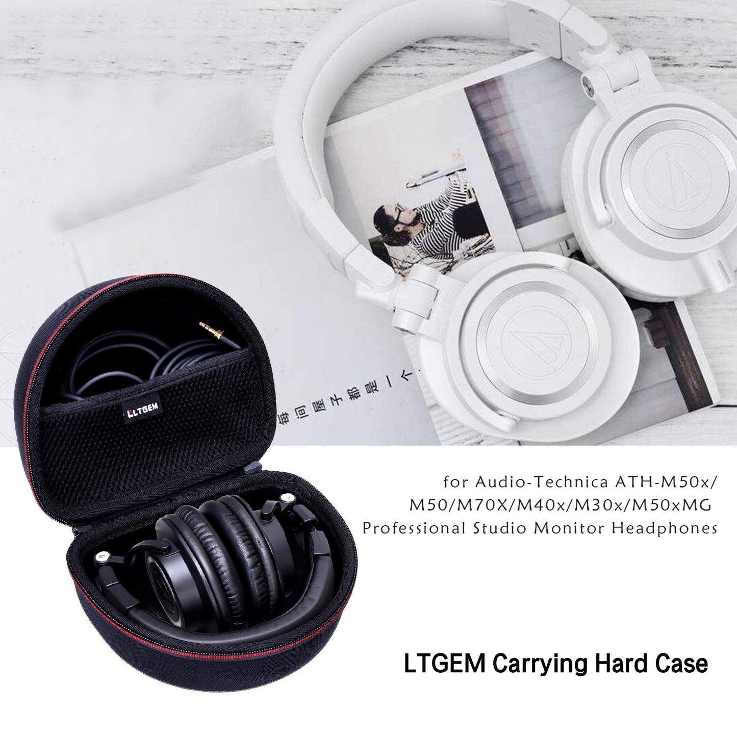 Headphone Case for Audio-Technica ATH-M30X / ATH-M50X / ATH-M40X / ATH-M50xBT2 / ATH-M50xBT2DS Headphones, Black