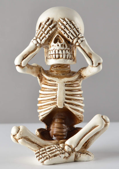 JORAE Skeletons Statue Hear See Speak No Evil Baby Halloween Figurines Home Decorative, Set of Three, 4.8 in, Oyster White Polyresin