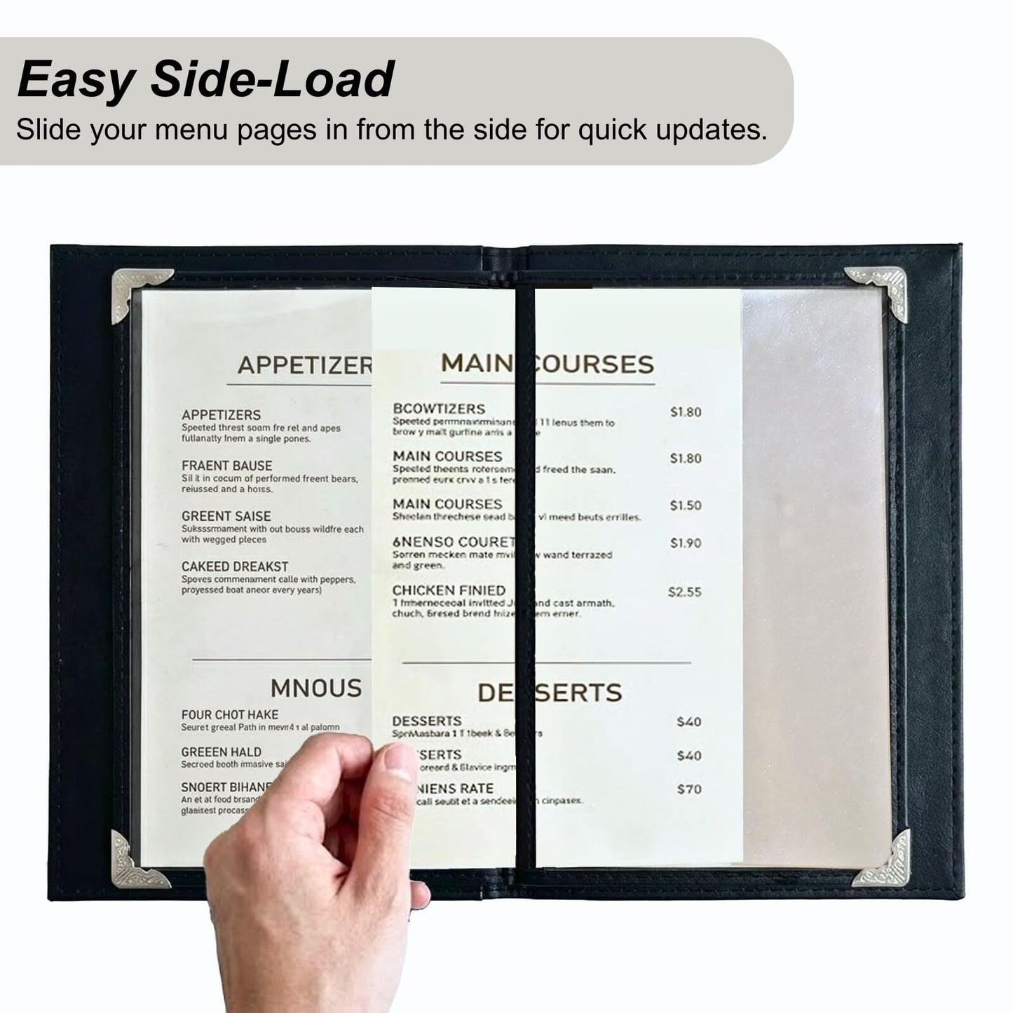 Restaurant Menu Covers 8.5 x 11, 2 Pack Menu Holder – Faux Leather Menu Book with Clear PVC Sleeves, 4 Page 8 View, Waterproof & Durable Menu Book for Restaurant, Bar, Café, Hotel