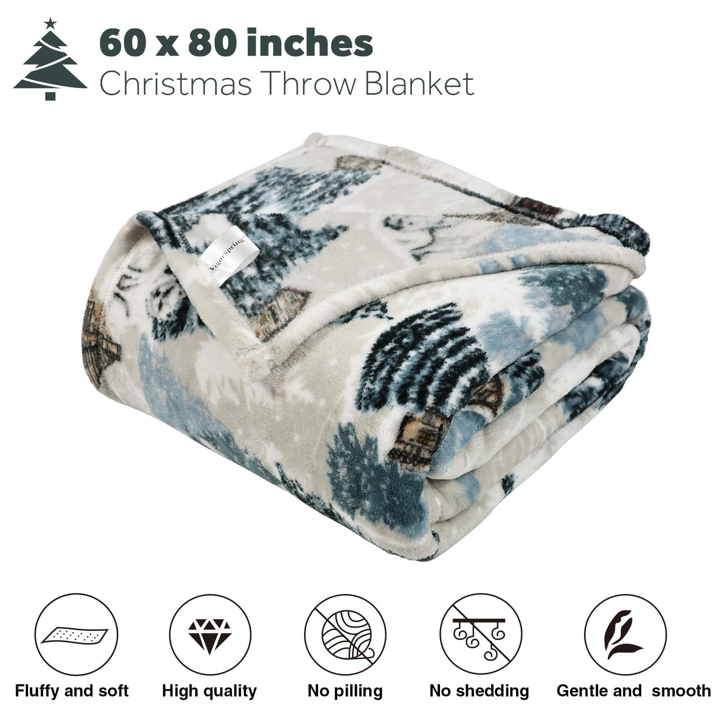 VigorSpring Christmas Throw Blanket - 60x80 inches, Holiday Christmas Tree Reindeer Snowflakes Fleece Blanket Winter Soft Blanket for Couch Sofa Bed Lounging, Ideal Gifts for Kids Adults Wife Self