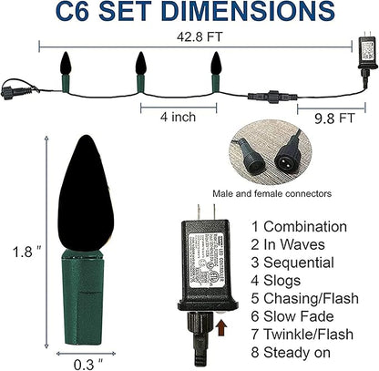 Dazzle Bright C6 Green Christmas Lights, 100 LED 33 FT Outdoor Christmas Lights Waterproof Plug in with 8 Modes for Indoor Xmas Tree Decorations