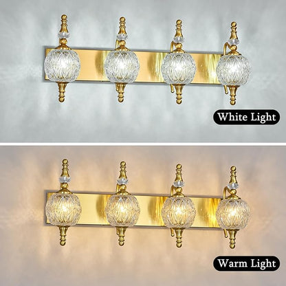 Modern Crystal Bathroom Vanity Lights Fixtures Over Mirror Gold Vintage 4-Lights 28 Inch Bathroom Light Fixtures Glass Crystal Vanity Lights