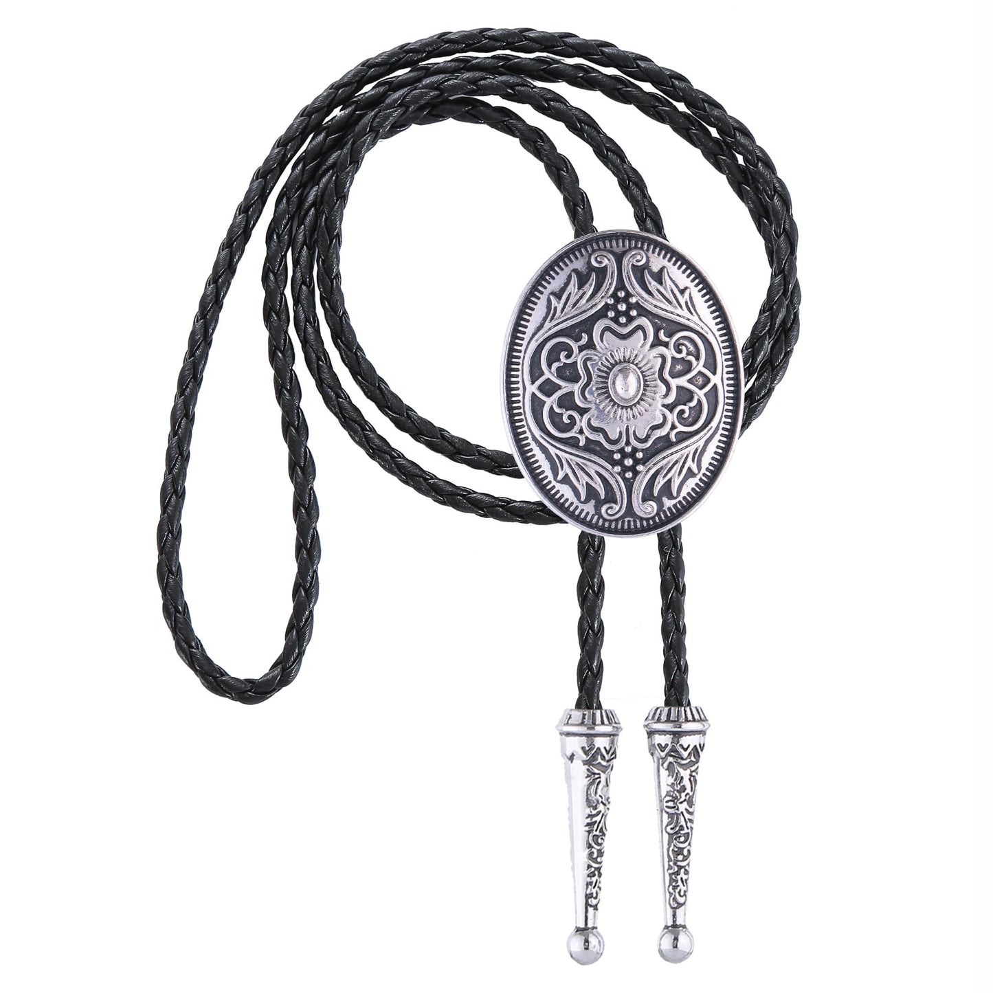 GelConnie Silver Bolo Tie for Men Women Mens Bolo Ties Western Wedding Vintage Style American Bolo Tie 3D Flower Design