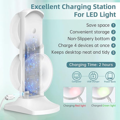 Motion Sensor Puck Step Lights with Charging Station, 3 Colors USB Rechargeable LED Closet Light, Dimmable Under Cabinet Lighting, Stick-on Lights (4 Pack)