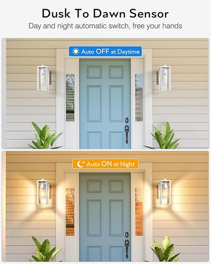 VIANIS 2 Pack White Outdoor Lighting Fixtures, Dusk to Dawn Outdoor Lighting, Exterior Light Fixture Wall Mount for House, Anti-Rust Aluminium Porch Lights Outdoor for Patio, Entryway