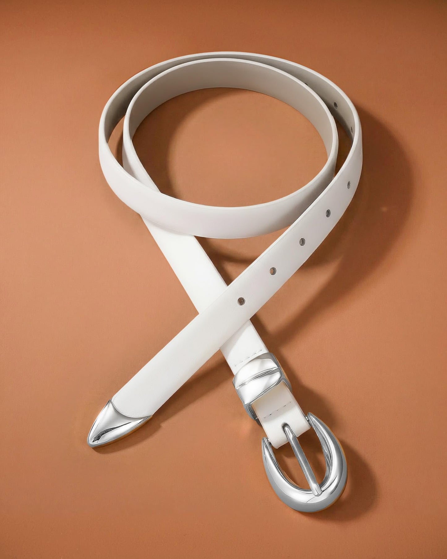 SANATHS Women Leather Belt for Jeans Pants Fashion Ladies Skinny Belt for Dresses Thin Belt with Silver Buckle,White,S
