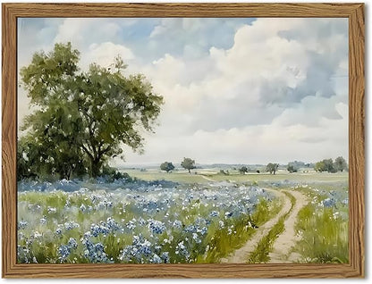 Framed Vintage Canvas Wall Art, Country Landscape Wildflower Field Wall Decor Paintings, Rustic Nature Pictures Prints Home Decor for Living Room Bedroom Bathroom Farmhouse 8x10 inch