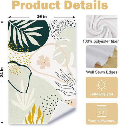 Abstract Boho Floral Kitchen Towels Set of 2, Mid Century Modern Hand Towels