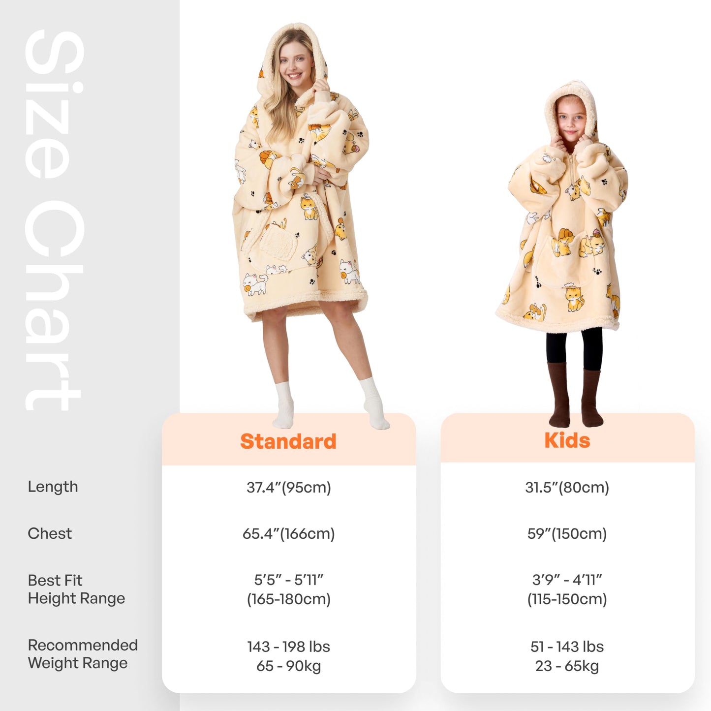 Giggling Getup Wearable Blanket Hoodie for Adults Gifts for Teen Girls Sister Women Sherpa Fleece Printed Hooded Blanket Sweatshirt Warm Cozy with Pocket & Sleeves Beige Cat