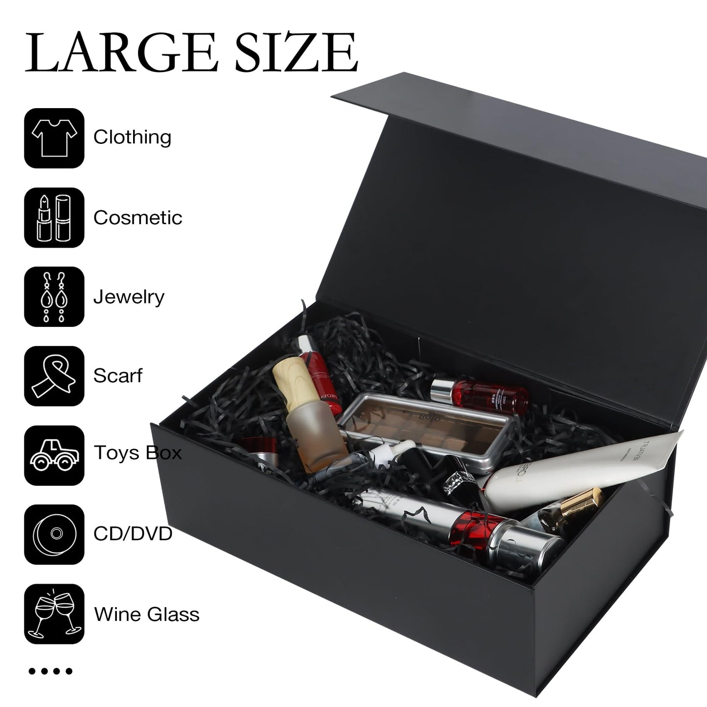 LFBOX Black Gift Box with Magnetic Lids 13.8x8.3x4.4 in, Large Bridesmaid Groomsman Proposal Boxes, Rectangle Storage Box 5 Pack