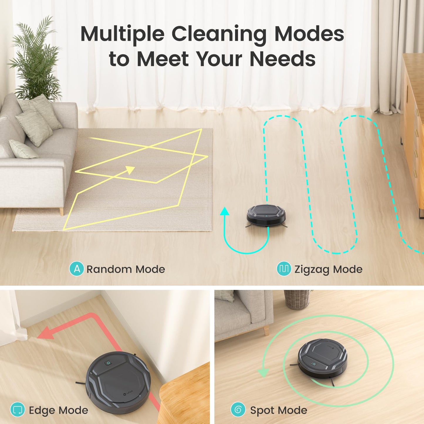 Lefant M210 Pro Robot Vacuum, Slim Quiet, 3 Adjustable Suction Levels, 6 Modes, Robot Vacuum Cleaner for Pet Hair, Hard Floors & Low Carpets, Self-Charging, WiFi/App/Alexa Control, Gray