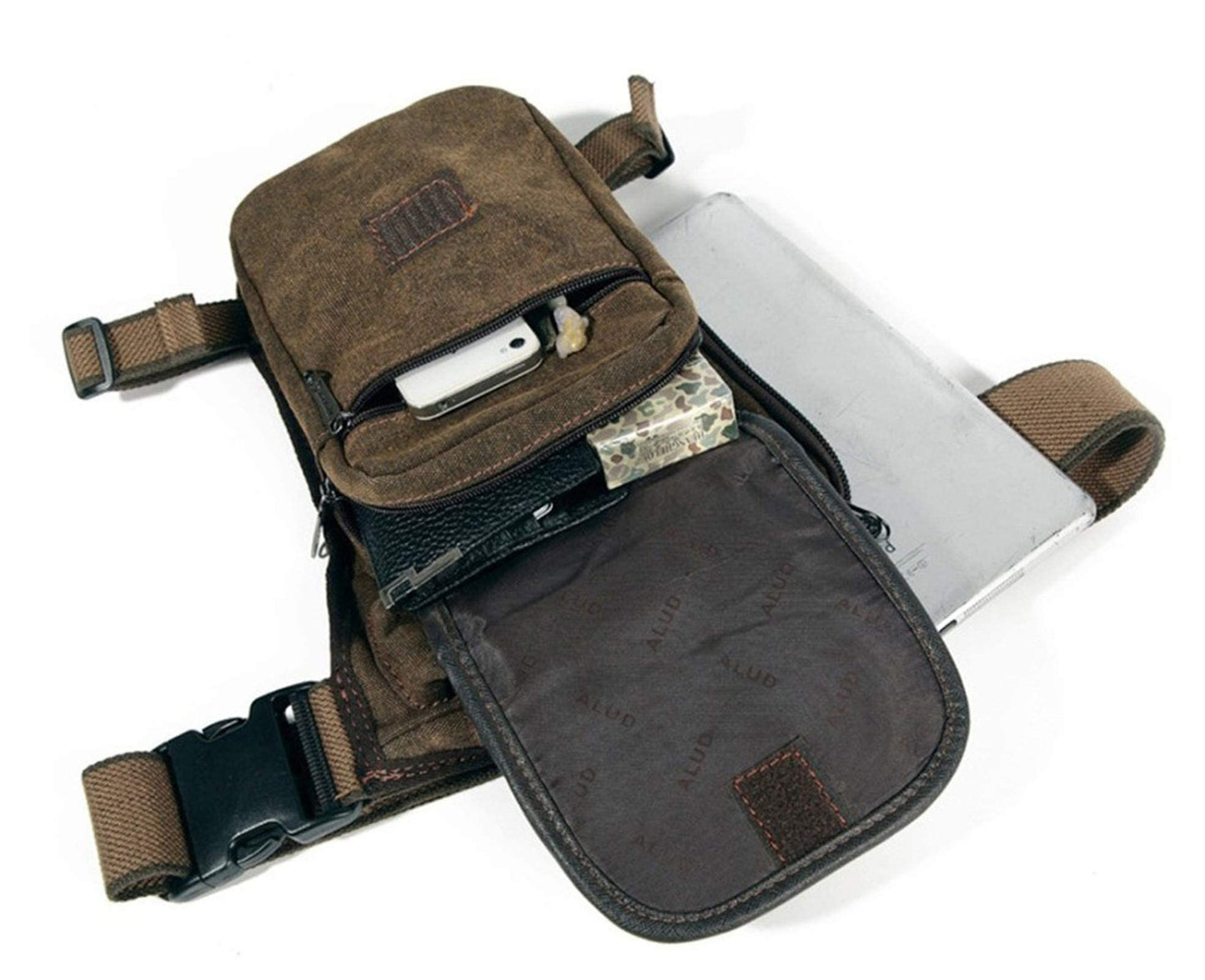 Canvas Drop Leg Bag Outdoor Waist Pack for Men Women Tactical Military Motorcycle Bike Cycling Multi-Pocket Waist Fanny Pouch Travel Hiking Climbing Thigh Bag Pocket