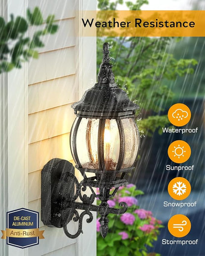 VIANIS Outdoor Wall Light, Black Exterior Porch Light Wall Mount, Modern Outside Lantern Lights for House, Dusk to Dawn Exterior Sconce Lighting for Garage, Front Door Light Fixture Outdoor Wall Lamps