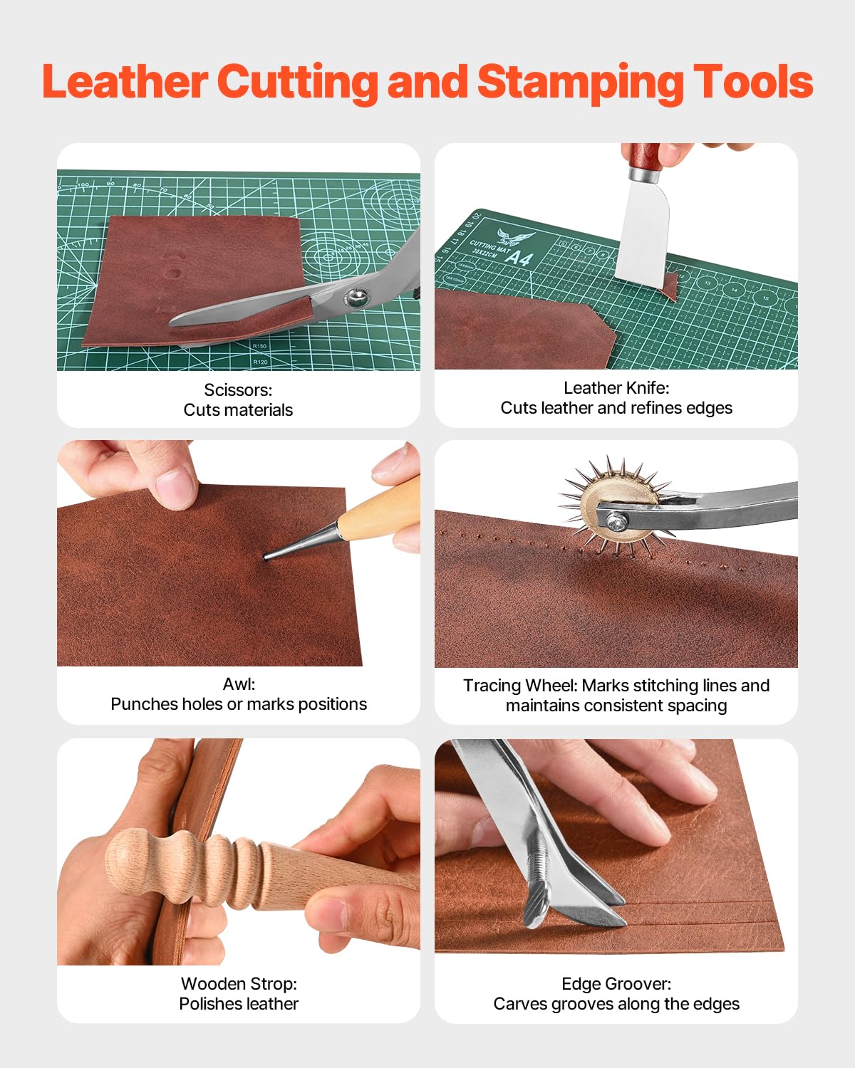 VEVOR Leather Working Tools Kit, 72 PCS with Portable Leather Storage Bag, Engraving Punching Sewing Stamping Sanding Tools, Ideal for Beginners DIY Enthusiasts and Professionals