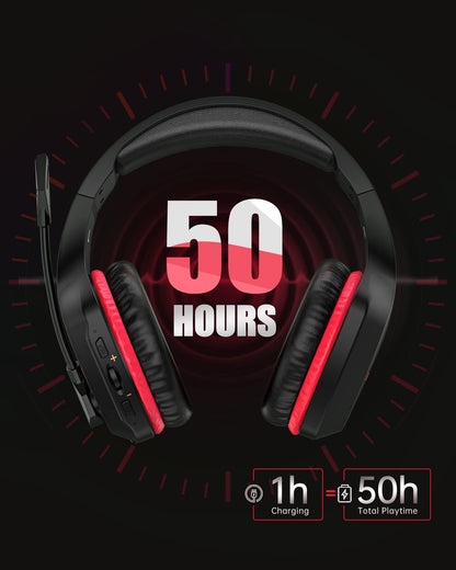 BEAVIIOO Wireless Gaming Headset PC, PS5, PS4-50-Hr Battery, Noise-Canceling Mic, Surround Sound, for Immersive Gaming, Virtual Meetings, All-Day Comfort, Gamers & Professionals (Update)