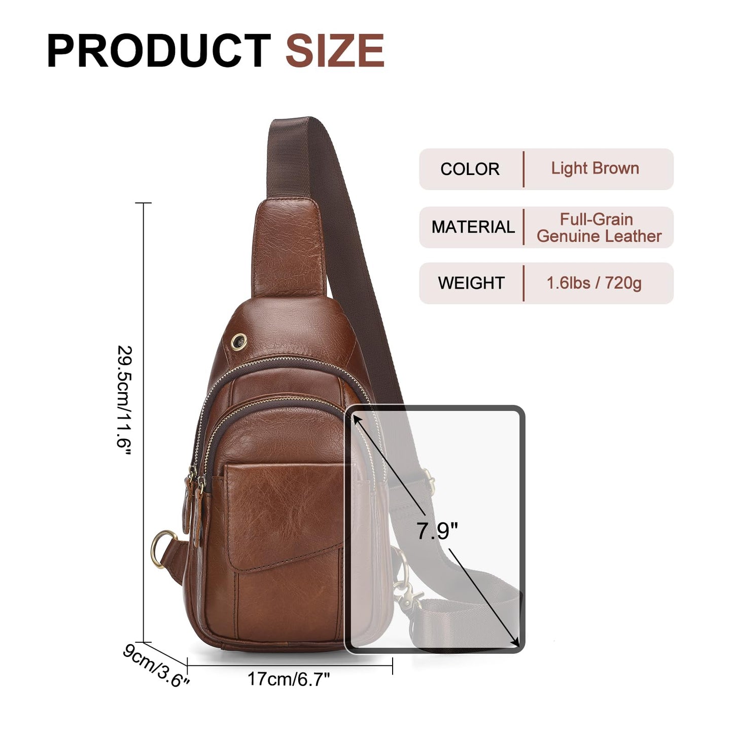 SUIKIHUM Full-Grain Leather Crossbody Bags for Men Women, Vintage Genuine Leather Sling Bag, Trendy Casual Chest Bag, Light Brown