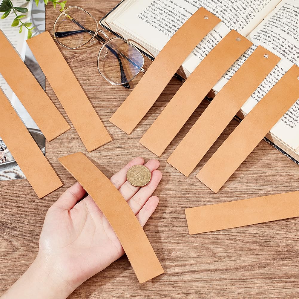 OLYCRAFT 16 Pcs Crafts Genuine Leather Bookmarks Leather Strip 2mm Thick Blank Bookmarks 6.9x1.2 inch Rectangle Leather Bookmark Genuine Leather Page Markers for Office Teacher Supplies