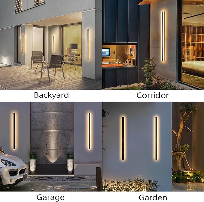 Long Outdoor Wall Light, 47 Inch 2pcs Exterior Wall Sconce 3000K-6000K Dimmable IP65 Waterproof LED Modern Exterior Sconce Black Wall Lighting for House Front Door Porch Garage