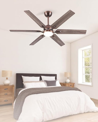 52" Oil Rubbed Bronze Smart Ceiling Fan with Light via WiFi Alexa,6-Speeds Quiet DC Motor,Dimmable,Outdoor Antique Bronze Large Ceiling Fan for Living Room,Bedroom,Dual Finish 6 Blades