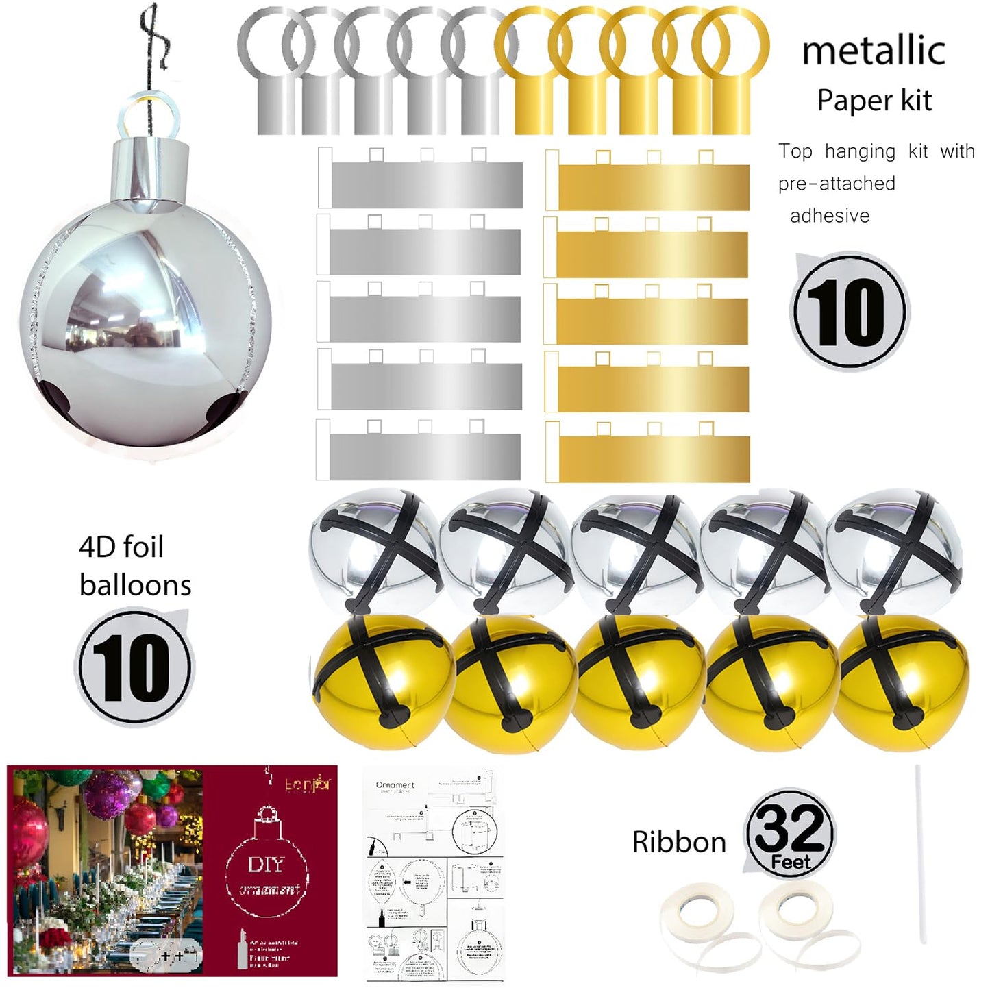 18inch DIY Bell Ornaments Foil Balloon Christmas 10Pack Gold Silver Bell Each 5Count - Inflatable Balloon Ball Hanging Ornaments for Holiday Indoor Display Xmas Tree Decoration (Bell Gold & Silver)