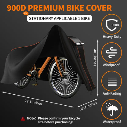 Bike Cover for 1/2/3Bike-900D Heavy Duty Waterproof Bicycle Cover&Outdoor Bike Storage Protection against Snow,rain|Bike Cover for eBike,Mountain,Road,Hybrid,Scooter,Beach Cruiser Bike(L-1Bike Cover)