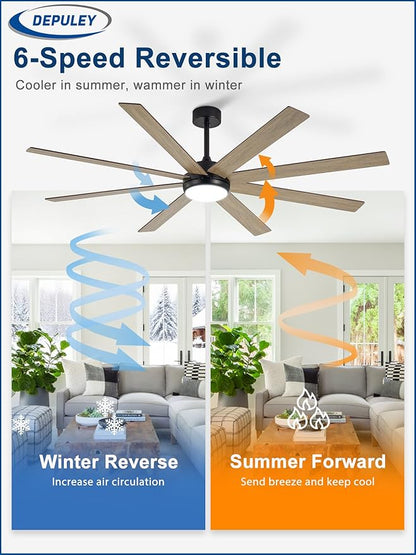 Depuley 72" Ceiling Fans with Lights: Large Indoor/Outdoor Ceiling Fan for Patios Living Room - 8 Blades Wooden Dimmable Ceiling Fans with Remote APP Control Timer Reversible Quiet DC Motor 6 Speeds