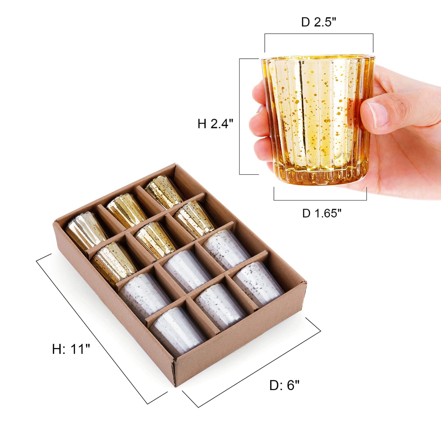 12 Pcs Pack Silver Speckled Mercury Glass Votive Candle Holders Bulk for Wedding Table Centerpiece, Christmas Halloween Party Home Decoration