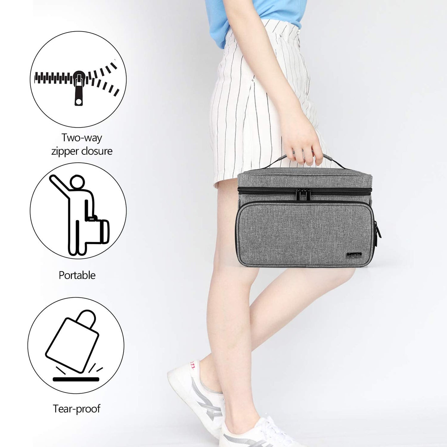 Luxja Sewing Accessories Organizer with 2 Detachable Clear Pockets, Sewing Supplies Organizer (Patent Design), Gray