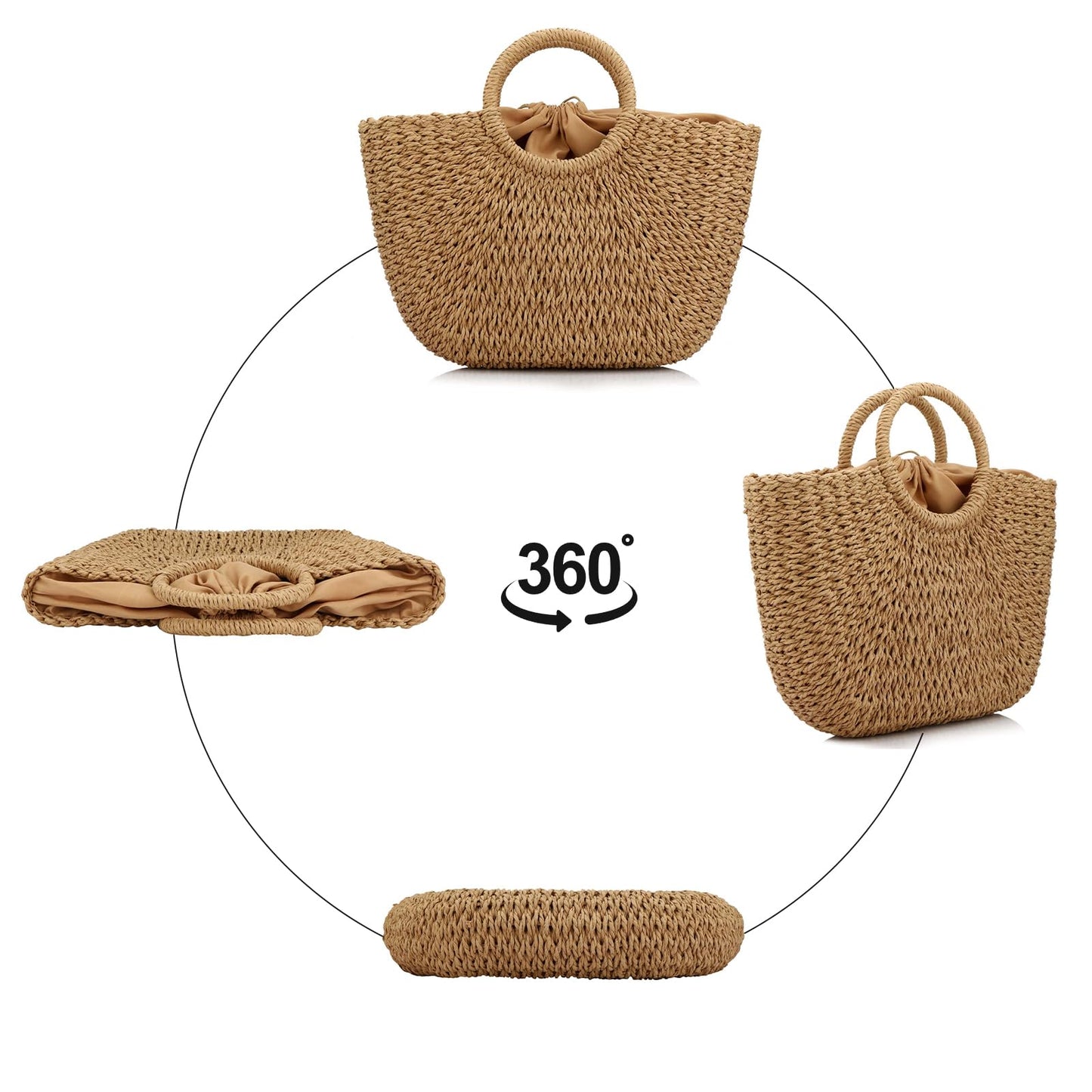 Women Summer Beach Bag, Straw Handbag Top Handle Big Capacity Travel Tote Purse Hand Woven Straw Large Hobo Bag (Brown)