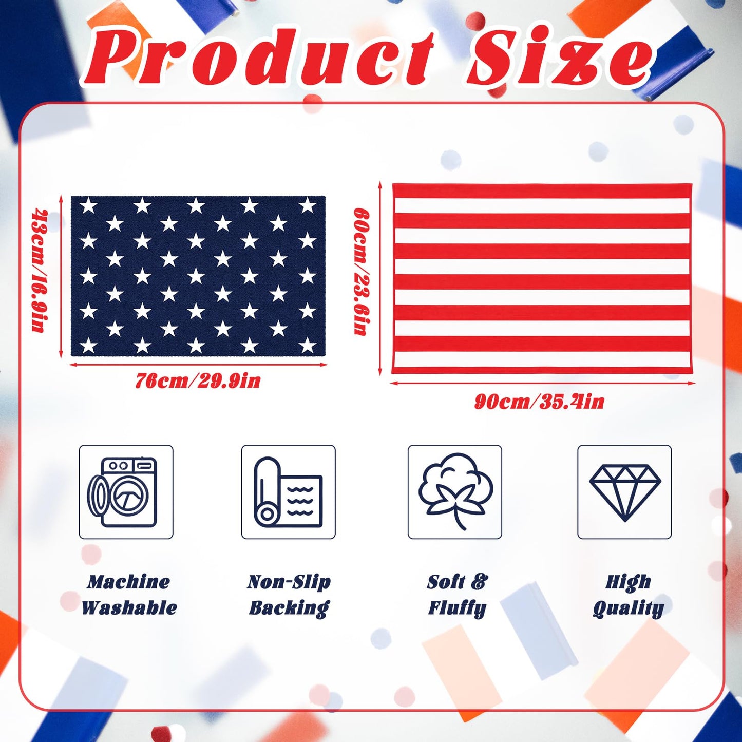Breling 2 Pcs 4th of July Door Mat Set, Layered Thick Mats Combo with Blue Star Red Stripe American Flag Design for Independence 250 Anniversary Memorial Day Coco Coir Doormat for Front Porch Outdoor