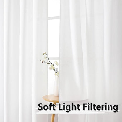 Tollpiz Linen Tier Curtain Rod Pocket Semi Sheer Half Kitchen Curtains Burlap Light Filtering Thick Linen Drape for Bathroom, 30 x 36 inches Long, White, Set of 2 Panels
