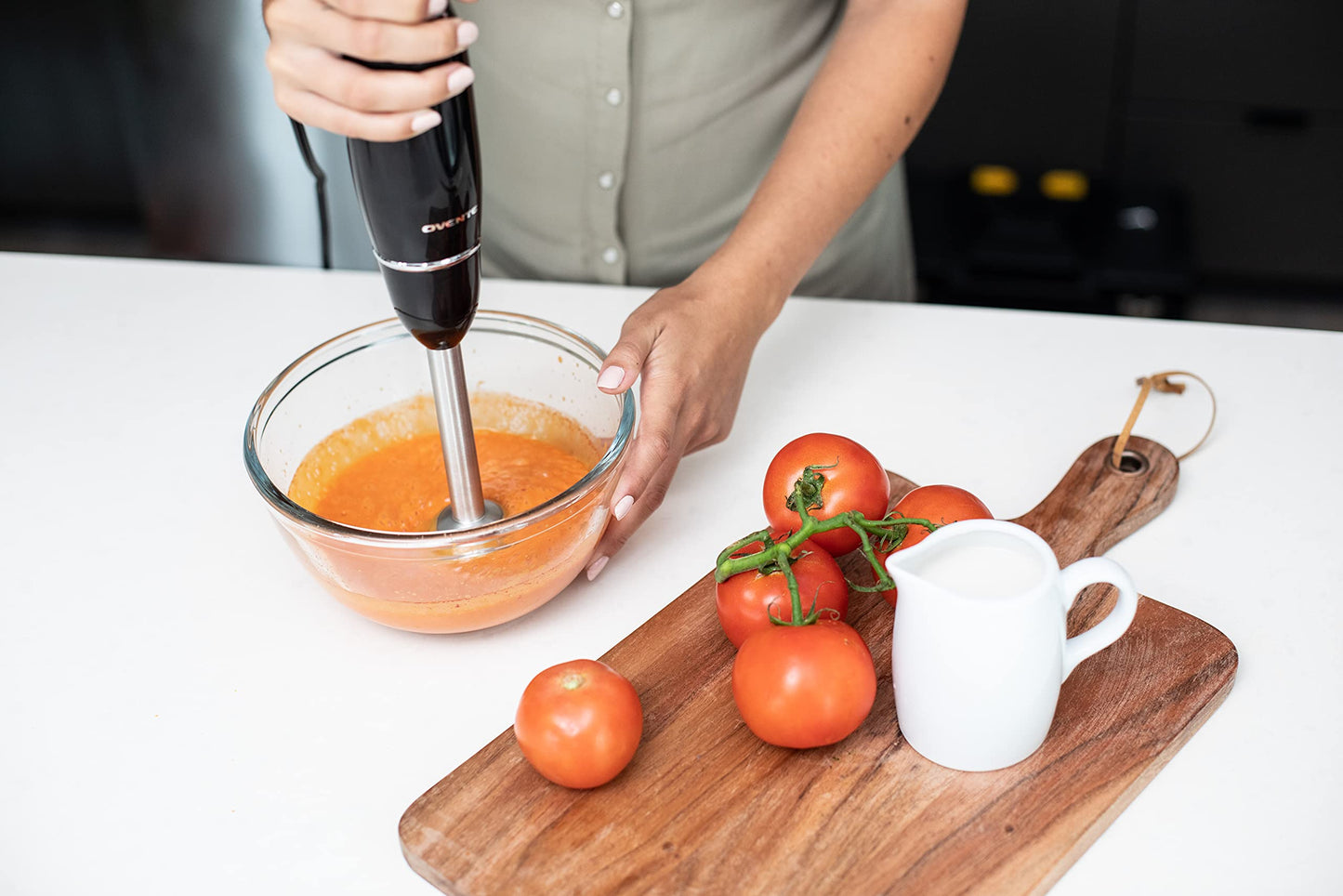 OVENTE Immersion Hand Blender, 300W Electric Handheld Portable Stick Mixer with 2 Mixing Speed and Stainless Steel Blades for Effortless Blending Smoothies, Shakes, Puree or Baby Food, Red HS560R