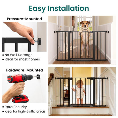 Cumbor 30-54" Extra Wide Baby Gate for Stairs, Dual Lock & Self-Closing Dog Gate Indoor, Easy Install Pet Gate for Doorways, Hallways & Kitchen, Easy Walk Thru Safety Proofing for Babies & Pets, Black