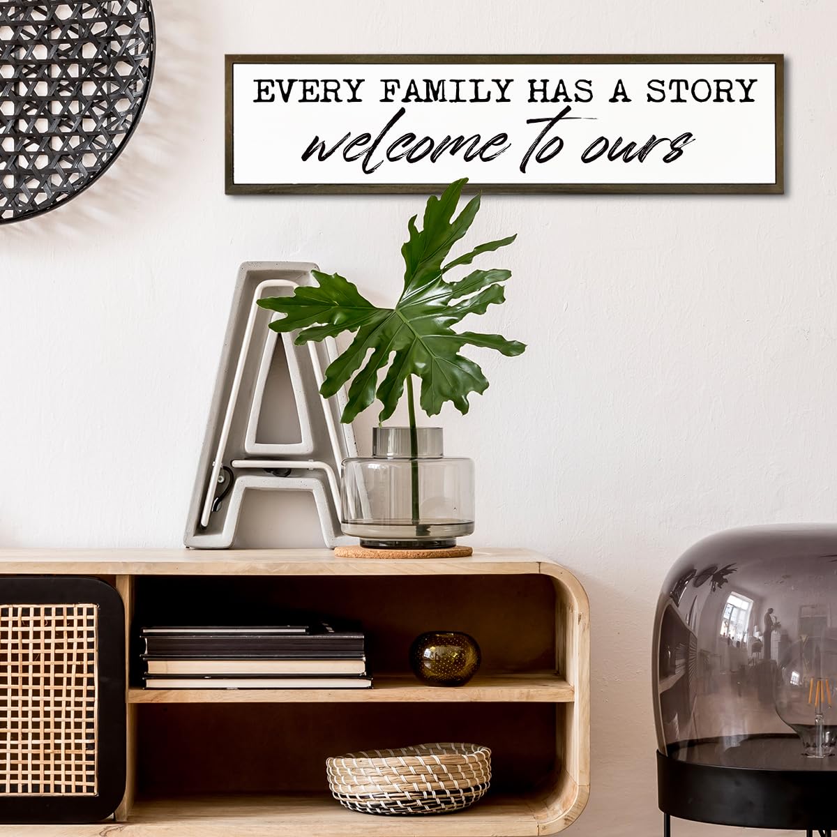 Welcome Home Decor, Every Family Has A Story Welcome to Ours Sign, Family Wood Sign, Home Decor for Front Door, Living Room Decors Above Sofa, Housewarming Gift 17.8x4x1.18 inches