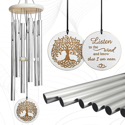 Wind Chimes Outdoors,33" WindChimes for Loss of Loved One,Memorial/Sympathy Gifts for Mother/Unisex/Father,Tree of Life Wind Chimes for Outside Zen Garden Home Yard Decoration (Silver)