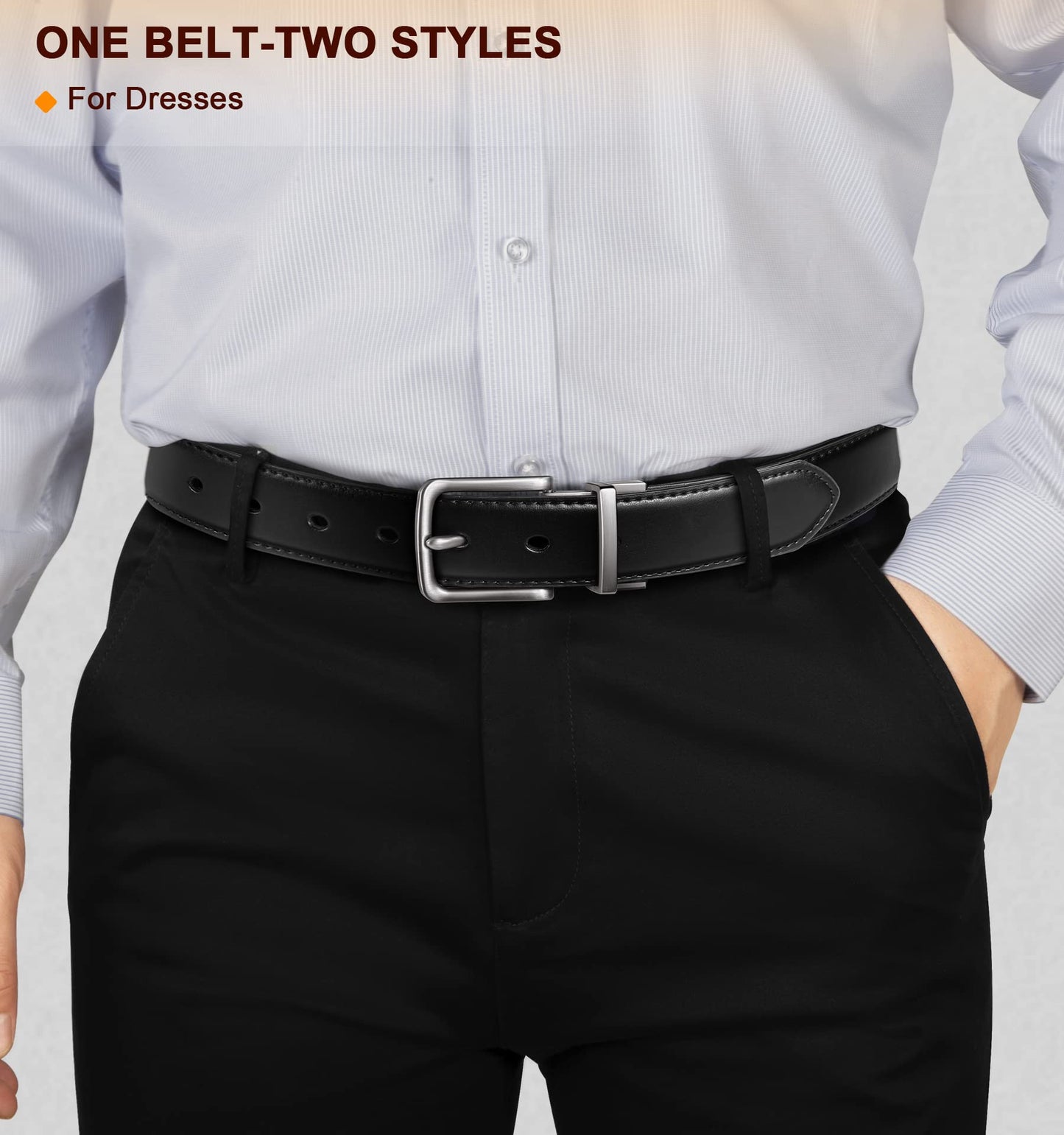 BULLIANT Men's Belt,Reversible Belt Adjustable For Gift Men 1.25”-Cut For Fit-2 Sides in 1 Belt(Not 2)(Black/Light Brown,48"-50" Waist Adjustable)