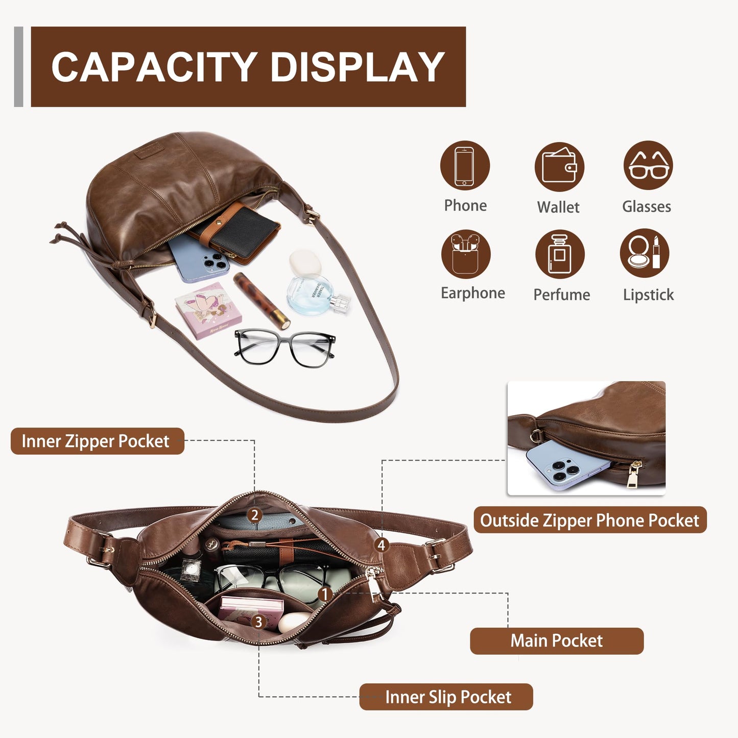 Small Crescent Crossbody Bags for Women Vegan Leather Womens Purse Hobo Shoulder Sling Bag Handbag with Adjustable Strap Daily Bag