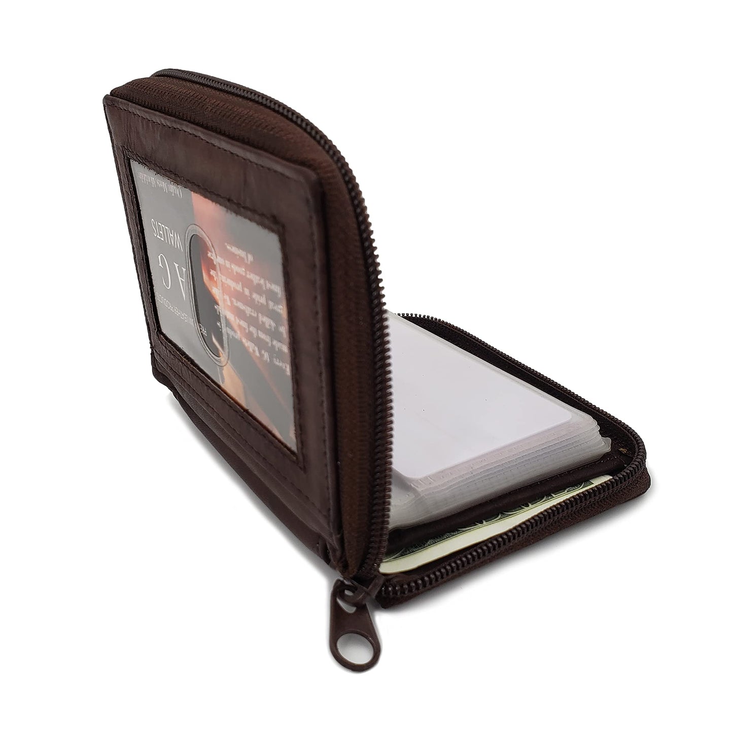 AG Wallets Mens Zip Around Leather Wallet with Inserts (Brown)