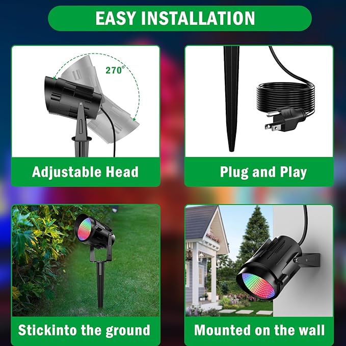 Christmas Halloween Outdoor Spot Lights RGB Spotlight 12W Color Changing Landscape Lights for Tree Yard Garden, 120V Waterproof Landscape Outdoor Spotlight with Remote Control (2 Pack)
