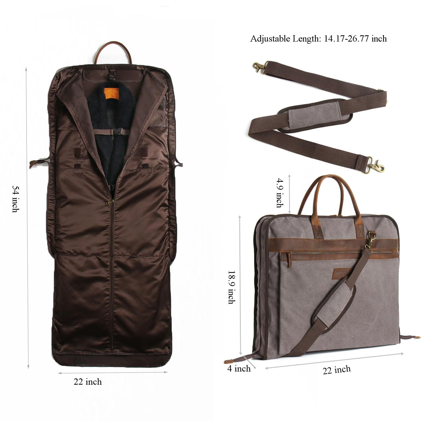 TRITOUR Garment Bags for Travel Leather canvas Suit Bag with Extended Design Computer Compartment