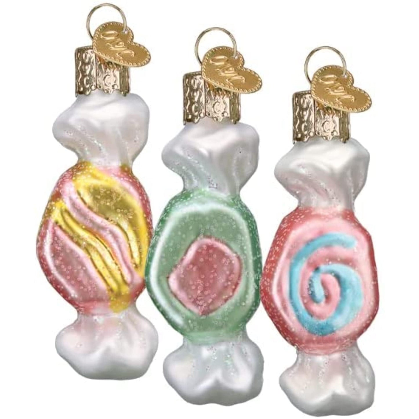 Old World Christmas Salt Water Taffy Set Glass Blown Ornament for Christmas Tree, Handcrafted Holiday Decoration, Candy Collection