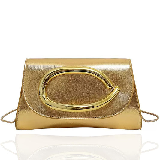WSTWYC PU Leather Clutch Purses for Women,Glamorous golden and silver Crossbody Handbags Party Clutch Purse (gold)