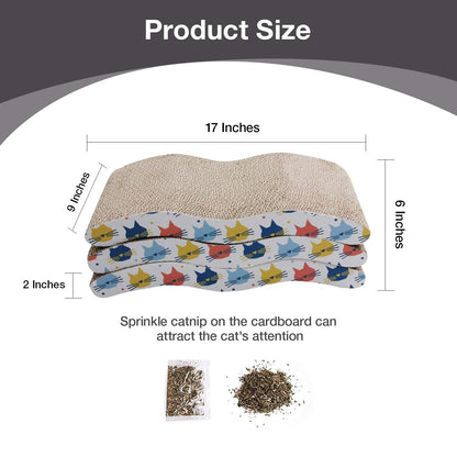 Pet Prime 3PCS Cat Scratcher Cardboard Board 3 Pack Cat Recycle Corrugated Scratching Pad Cat Scratching Lounge Sofa Bed Wave Shape Cat Scratch Pad with Catnip (3PCS)