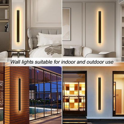 39inch 2 Pack Outdoor Wall Lights, Black LED Exterior Light Fixtures Wall Mount, Modern Outdoor Sconce, Long LED Linear Outside Lighting for Garage, Front Door 3000K