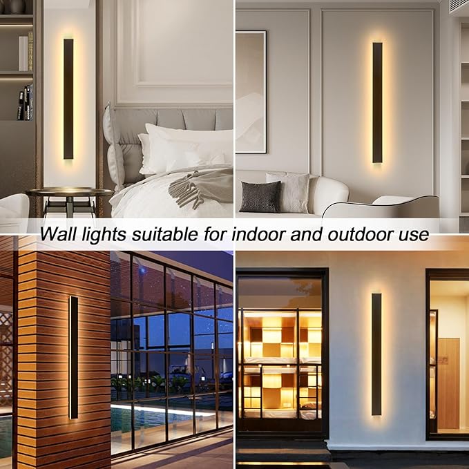 79inch Outdoor Wall Lights, Black LED Exterior Light Fixtures Wall Mount, Long Outside Porch Lights Wall Sconce 3000K, Long Strip Lighting for Garage, Hous