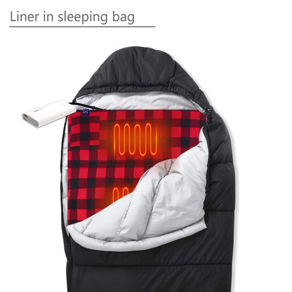 Heated Sleeping Bag pad, Heated Sleeping Bag Liner, 5 Heating Zones, Multi USB Power Supported, Operated by Battery Power Bank or Other USB Power Supply, Compact Bag Included.