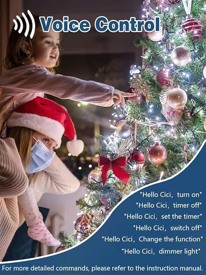 Voice Controlled Christmas Lights with Remote, 132 FT 400 LED String Lights Indoor Outdoor with 12 Modes 3 Timers, Dimmable Twinkle Light Plug in Waterproof for Xmas Tree Party Decor, Cool White